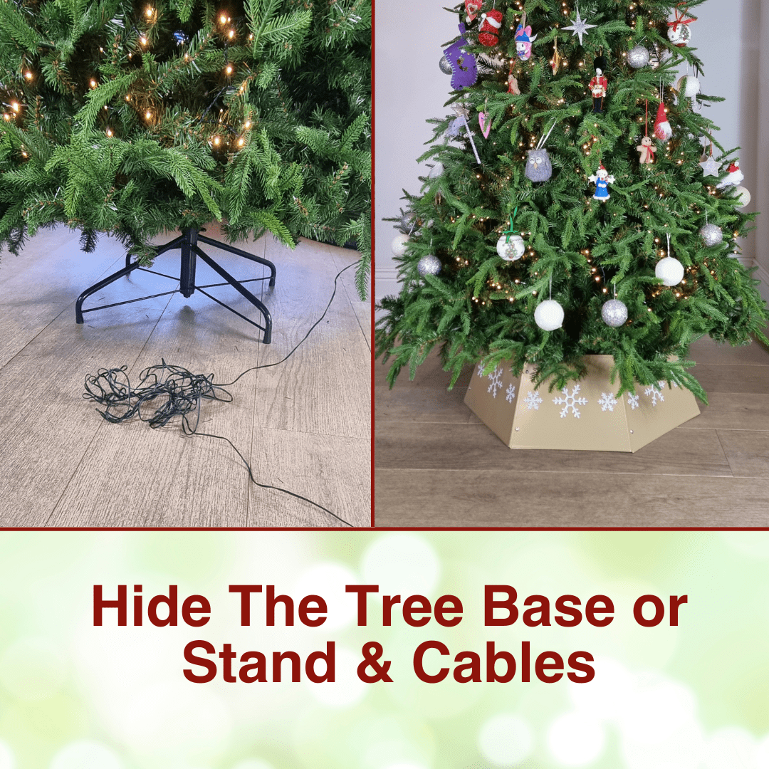 Metal Tree Gold Christmas Tree Skirt Collar - Metal Gold Tree Skirt Skirt (Gold & White) - Christmas.uk