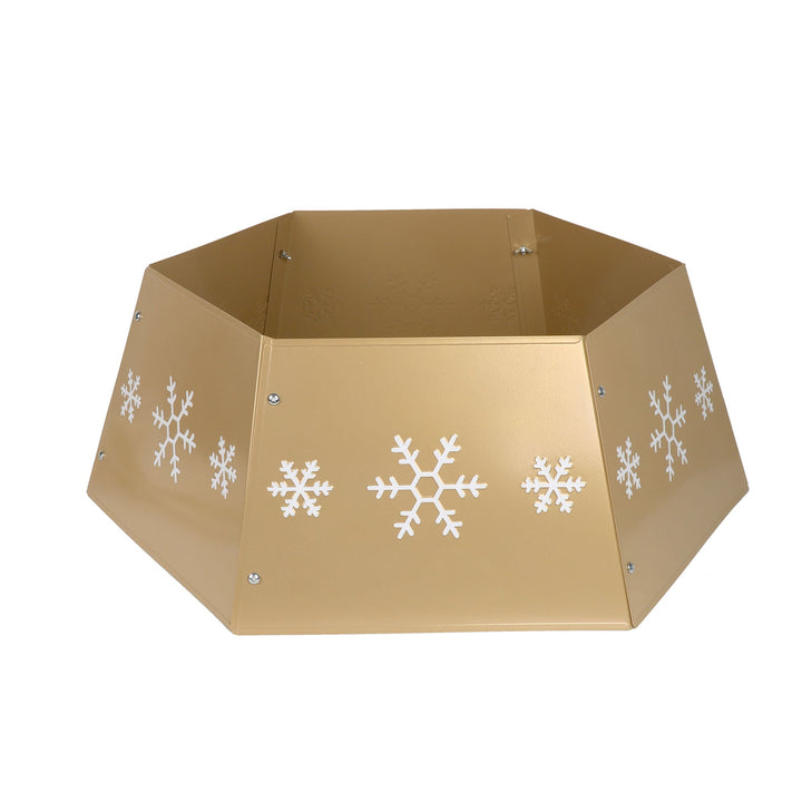 Metal Tree Gold Christmas Tree Skirt Collar - Metal Gold Tree Skirt Skirt (Gold & White) - Christmas.uk