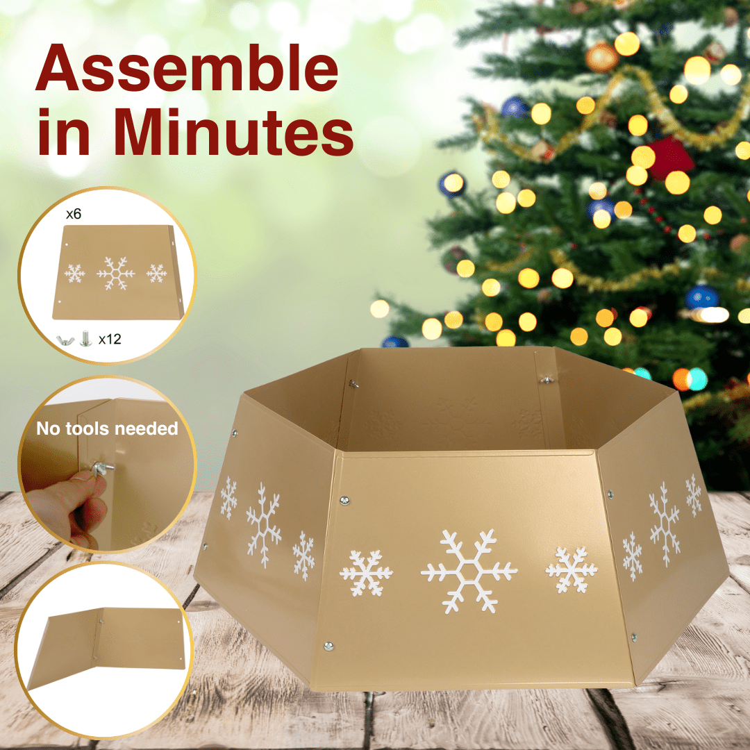 Metal Tree Gold Christmas Tree Skirt Collar - Metal Gold Tree Skirt Skirt (Gold & White) - Christmas.uk