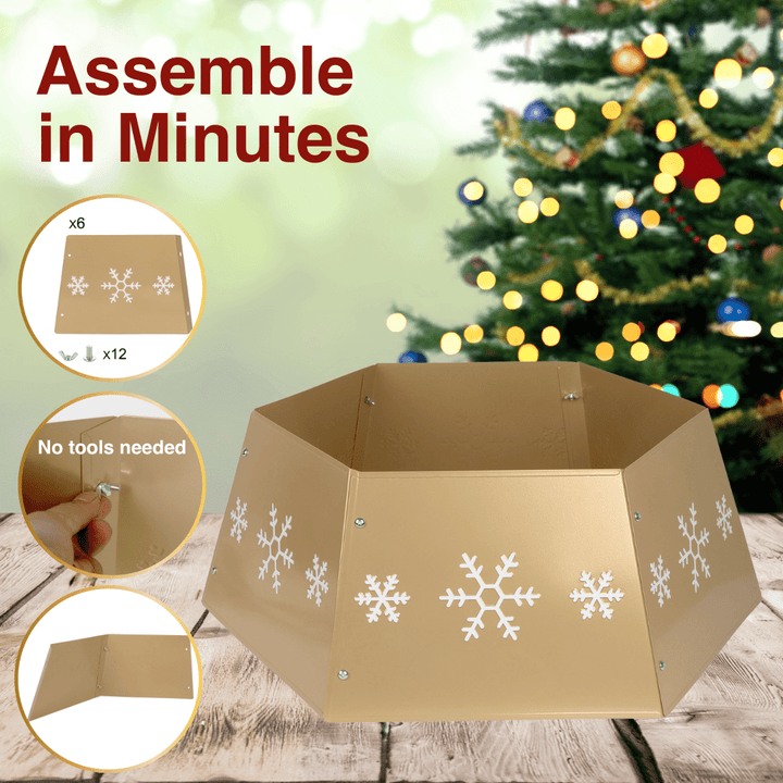 Metal Tree Gold Christmas Tree Skirt Collar - Metal Gold Tree Skirt Skirt (Gold & White) - Christmas.uk