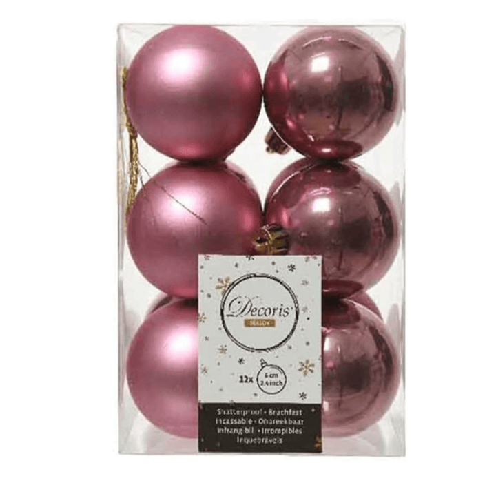 Pack of 12 Velvet Pink Shatteproof Baubles - Christmas.uk