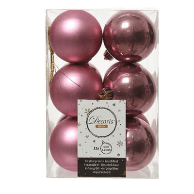 Pack of 12 Velvet Pink Shatteproof Baubles - Christmas.uk