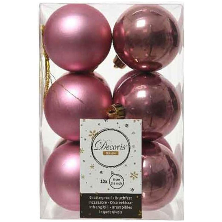 Pack of 12 Velvet Pink Shatteproof Baubles - Christmas.uk