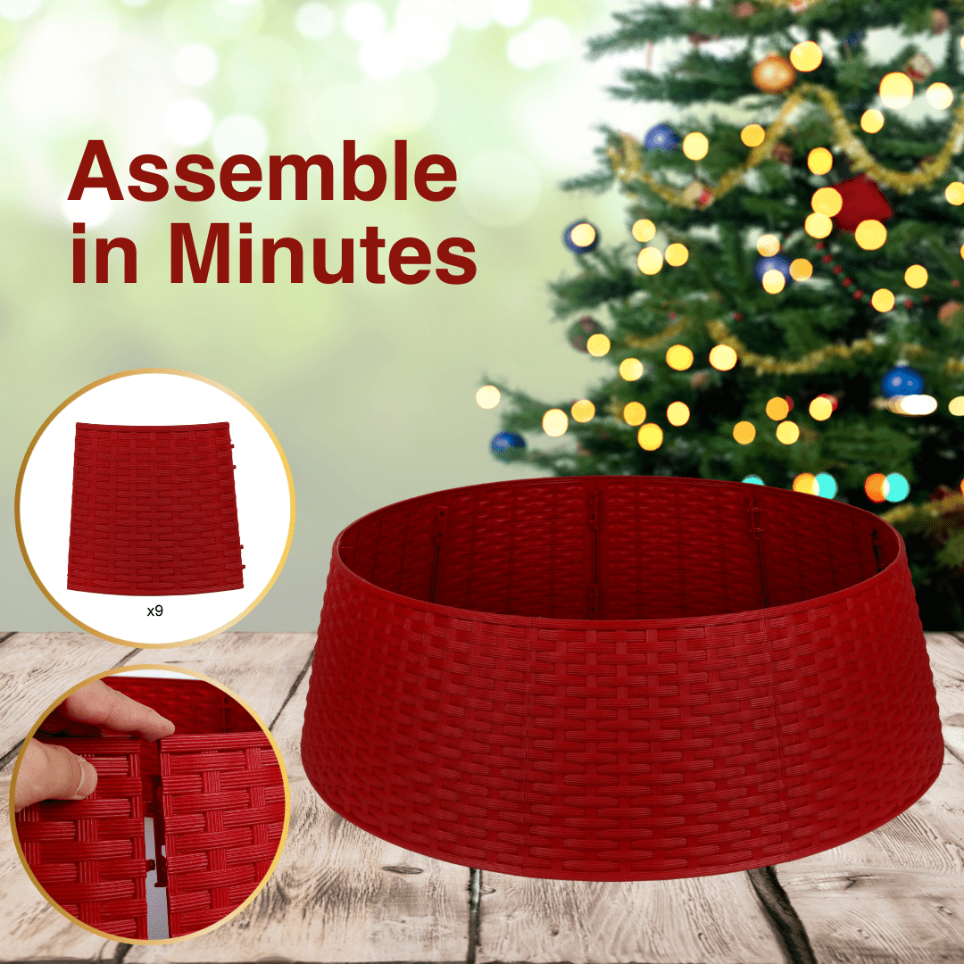 Red Rattan Christmas Tree Skirt (Large) - Christmas.uk