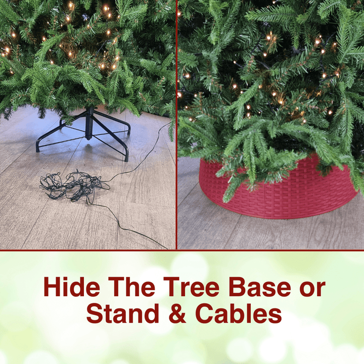 Red Rattan Christmas Tree Skirt (Large) - Christmas.uk