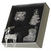 Set Of 4 Xmas Glass Hanging Decos - Christmas.uk