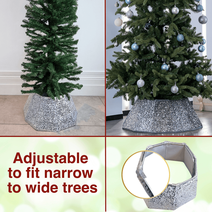 Silver Christmas Tree Skirt : Christmas Tree Collar Silver - Christmas.uk