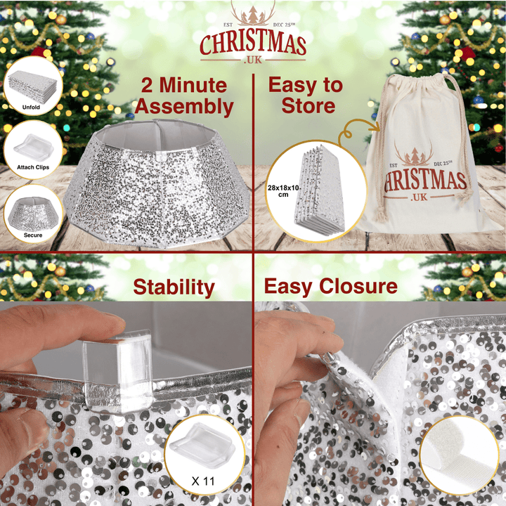 Silver Christmas Tree Skirt : Christmas Tree Collar Silver - Christmas.uk