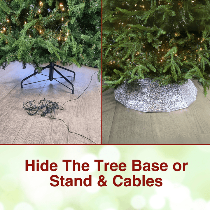 Silver Christmas Tree Skirt : Christmas Tree Collar Silver - Christmas.uk
