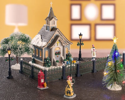 SMALL TOWN CHURCH SET, INCL. ADAPTOR 74254, 550 mA (WHITE) - Christmas.uk