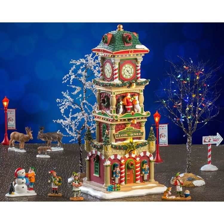 THE VILLAGE SQUARE CLOCK TOWER SET, INCL. ADAPTOR 74254, 550 mA (WHITE) - Christmas.uk