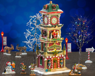THE VILLAGE SQUARE CLOCK TOWER SET, INCL. ADAPTOR 74254, 550 mA (WHITE) - Christmas.uk