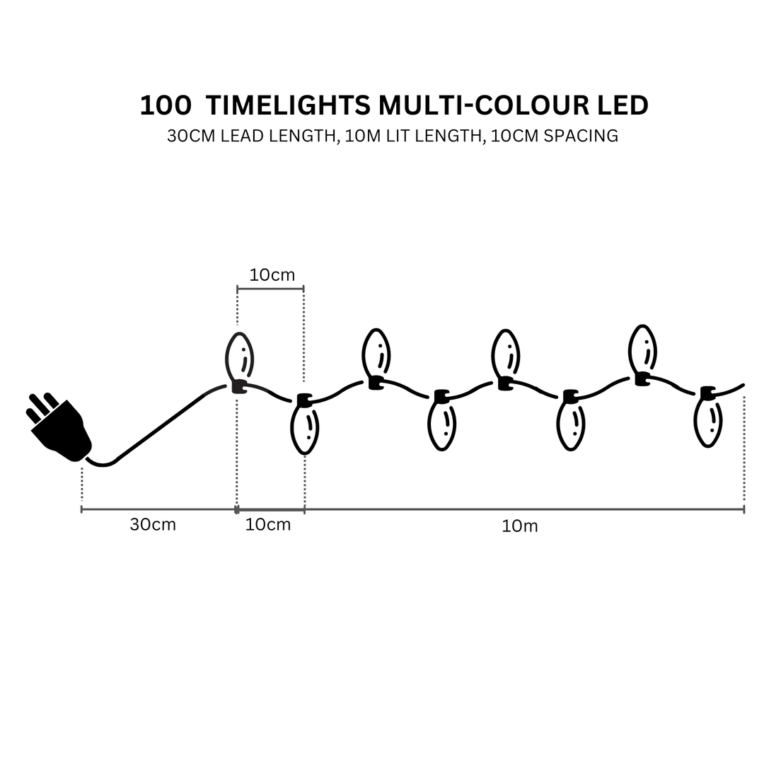 100 Timelights Multicoloured - Christmas.uk