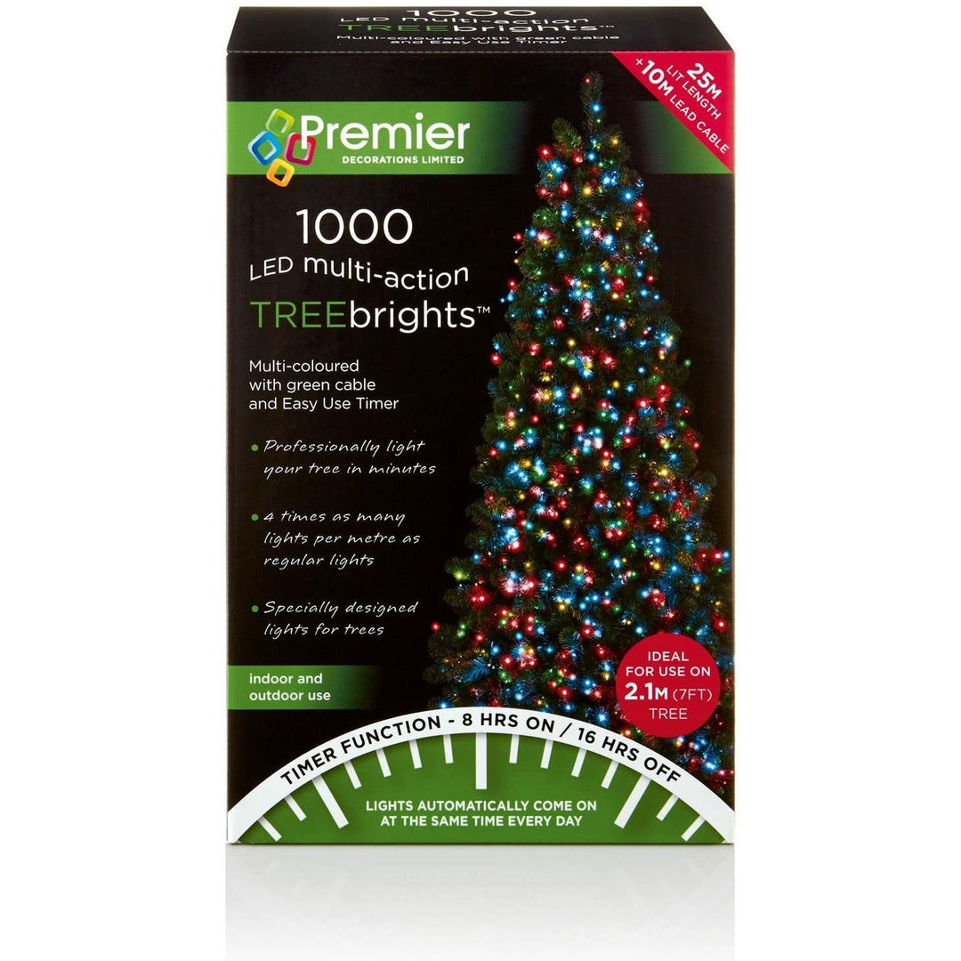 1000 LED Multicolour Christmas Tree Lights Multi Action With Timer - Christmas.uk