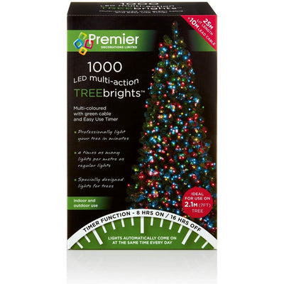 1000 LED Multicolour Christmas Tree Lights Multi Action With Timer - Christmas.uk