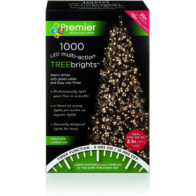 1000 Warm White LED Christmas Tree Lights - Multi Action with Timer Premier 5053844154915 I Christmas UK Online Shop
