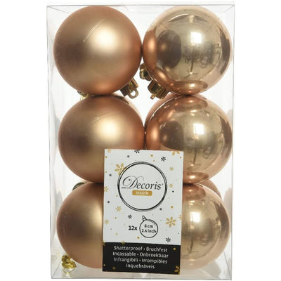 12 x 6cm Butterscotch Christmas Tree Baubles - Christmas.uk