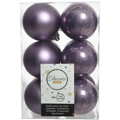 12 x 6cm Heather Christmas Tree Baubles - Christmas.uk