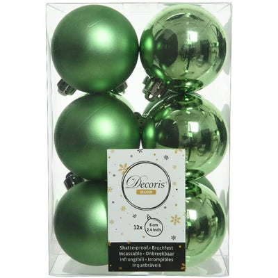 12 x 6cm Misteltoe Green Baubles - Christmas.uk