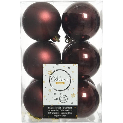 12 x 6cm Redwood Christmas Tree Baubles - Christmas.uk