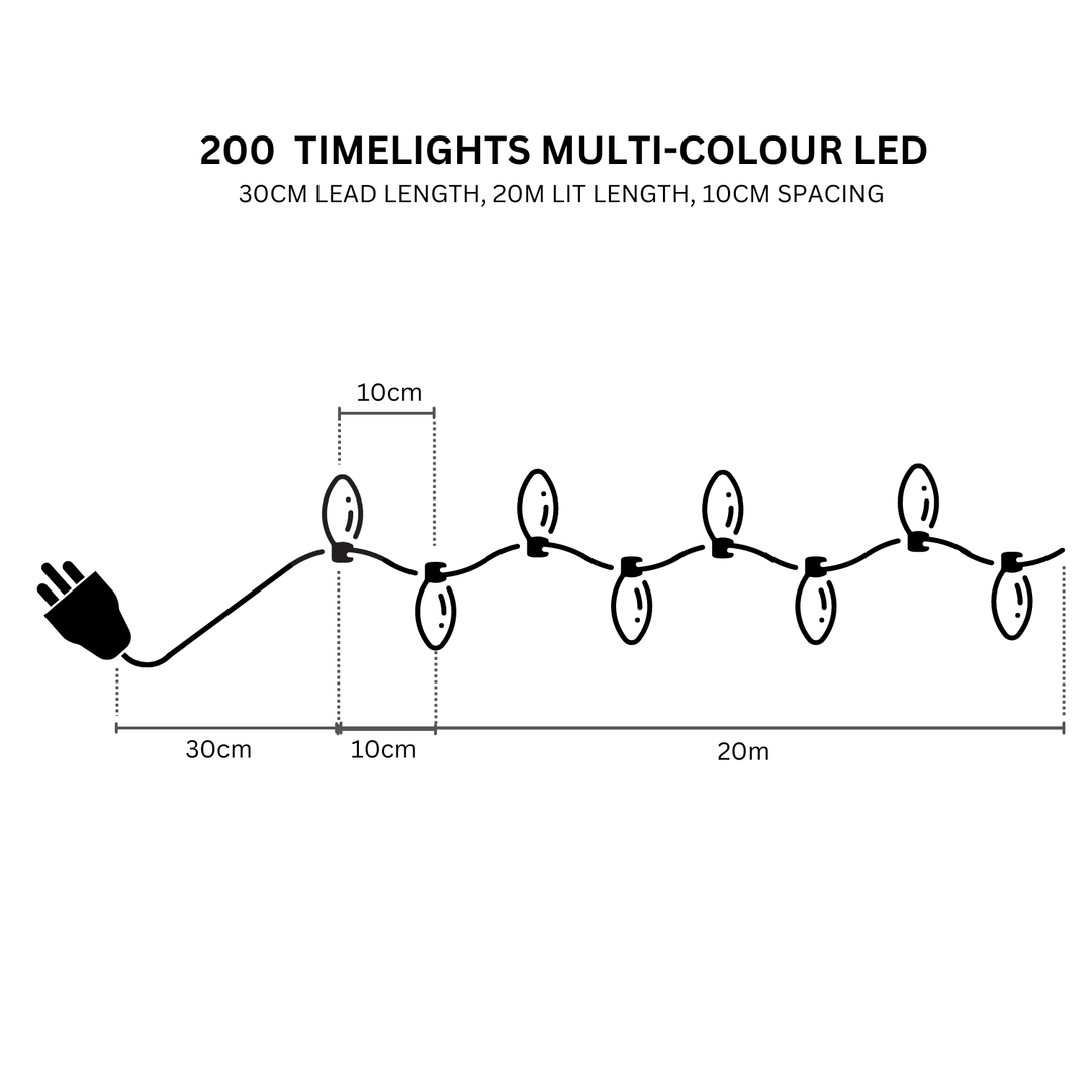 200 Timelights Multicoloured - Christmas.uk