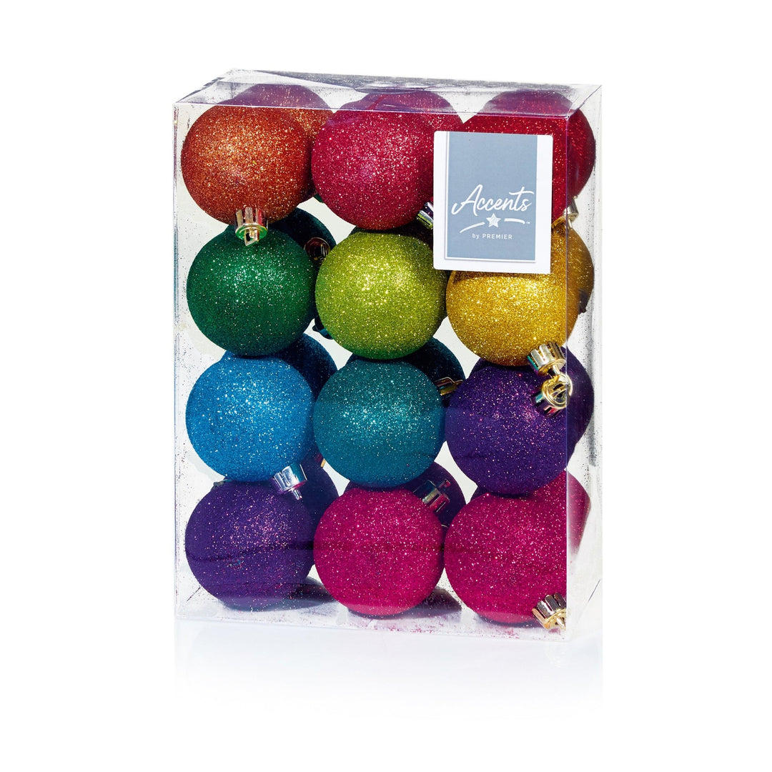 24 x 6cm Rainbow Glitter Christmas Tree Baubles - Christmas.uk