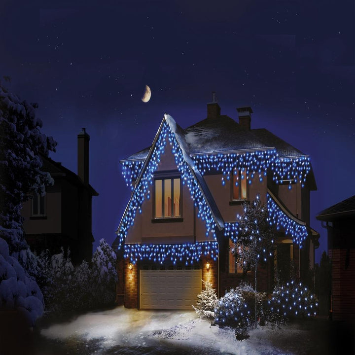 360 LED Blue & White Snowing Icicles with timer - Christmas.uk