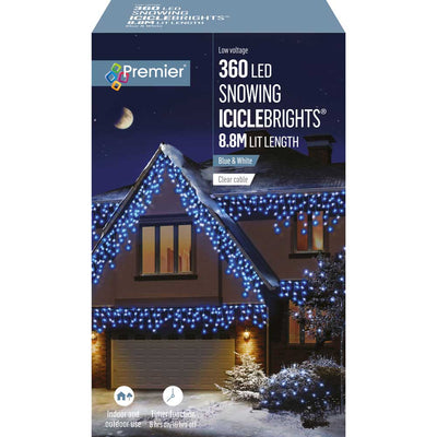 360 LED Blue & White Snowing Icicles with timer - Christmas.uk