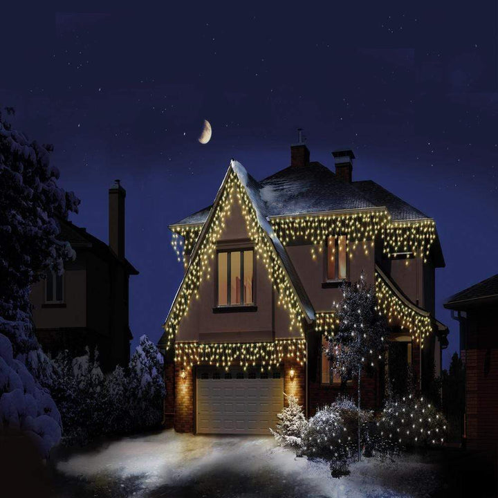 360 LED Warm White Snowing Icicles with timer - Christmas.uk