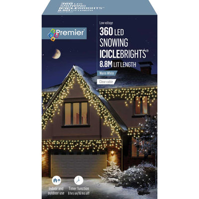 360 LED Warm White Snowing Icicles with timer - Christmas.uk