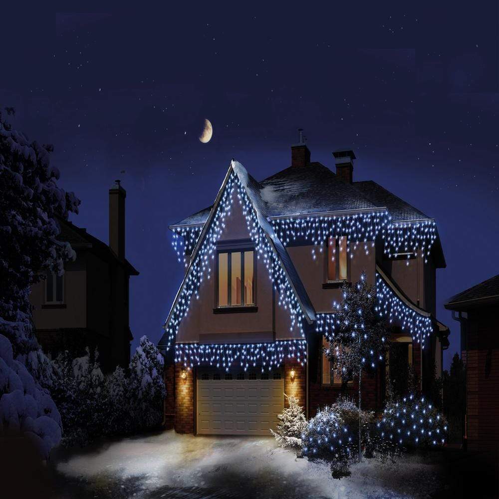 360 LED White Snowing Icicles with timer - Christmas.uk