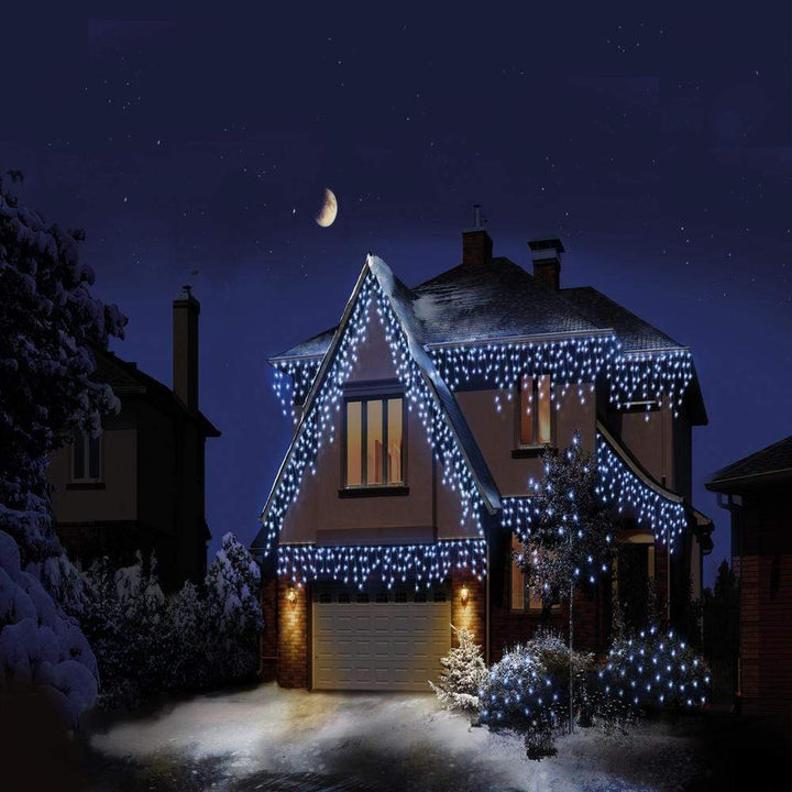 360 LED White Snowing Icicles with timer - Christmas.uk