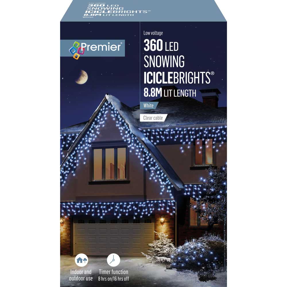 360 LED White Snowing Icicles with timer - Christmas.uk