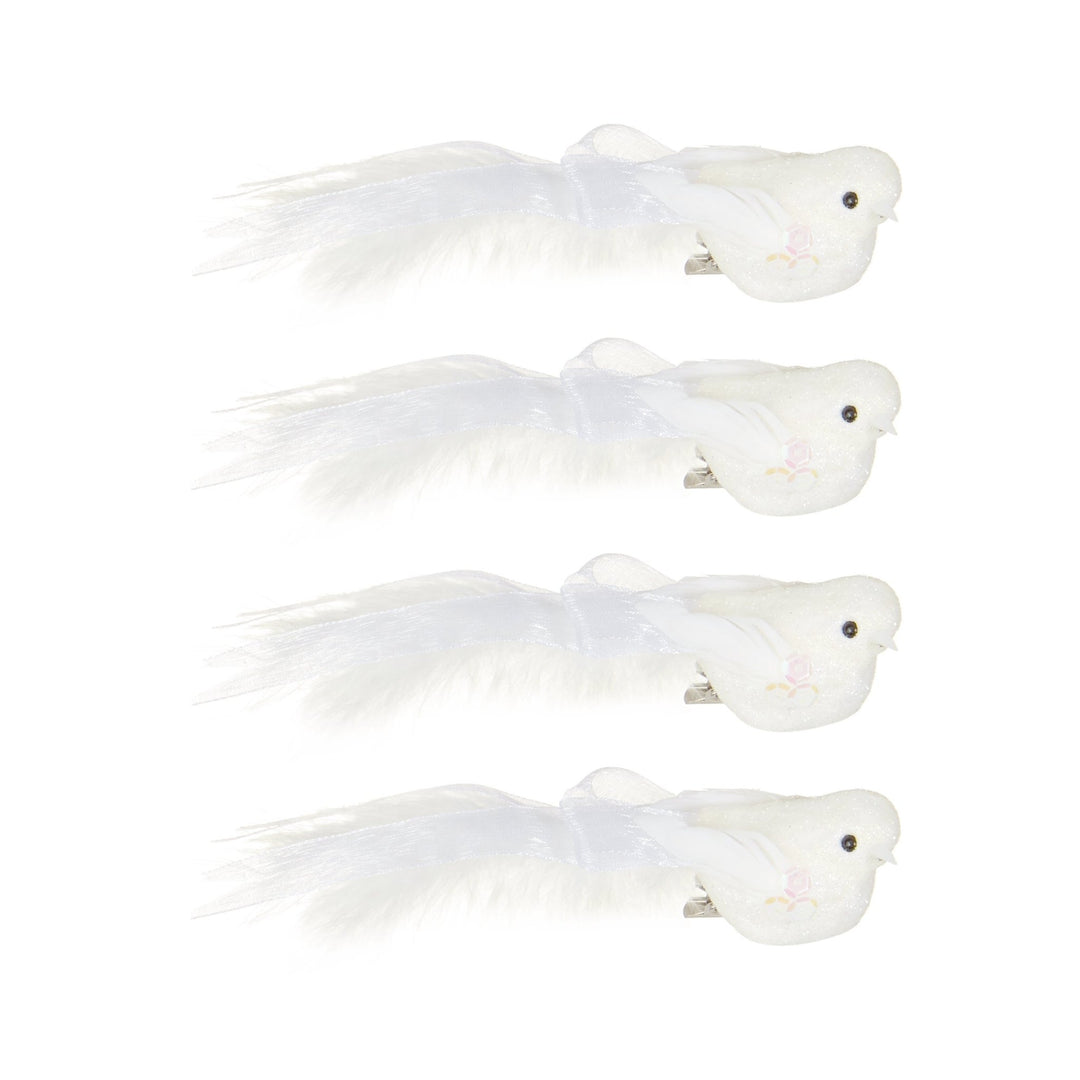 4 x 12cm White Glitter & Feather Christmas Bird Decorations with Clip by Premier - Christmas.uk