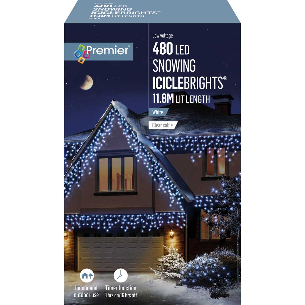 480 LED White Snowing Icicles with timer - Christmas.uk