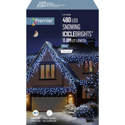 480 LED White Snowing Icicles with timer - Christmas.uk