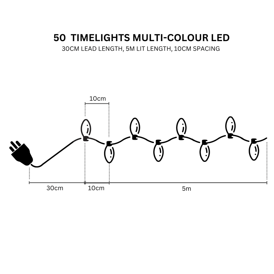 50 Timelights Multicoloured - Christmas.uk