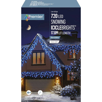 720 LED Blue & White Snowing Icicles with timer Premier 5053844155158 I Christmas UK Online Shop