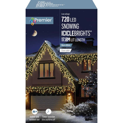 720 LED Warm White Snowing Icicles Timer with timer Premier 5053844155172 I Christmas UK Online Shop