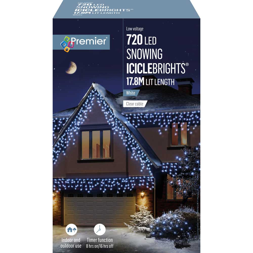 720 LED White Snowing Icicles Timer with timer - Christmas.uk