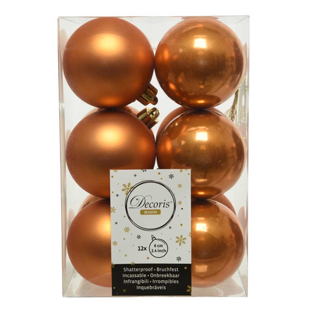 Amber Gold Shatterproof Baubles - 6 cm - box of 12 - Christmas.uk