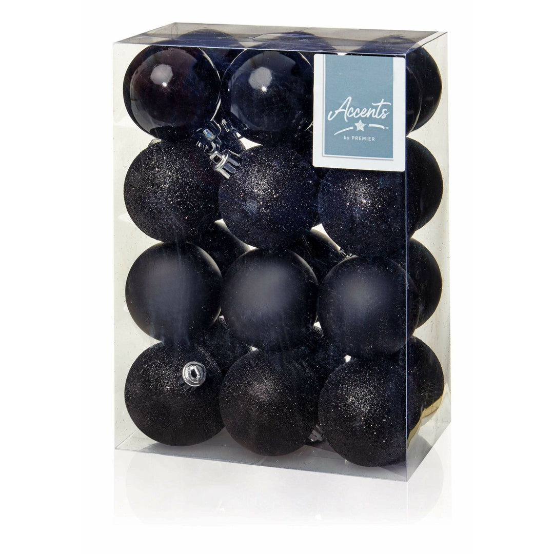 Black Christmas Baubles - 6 cm, set of 24 - Christmas.uk