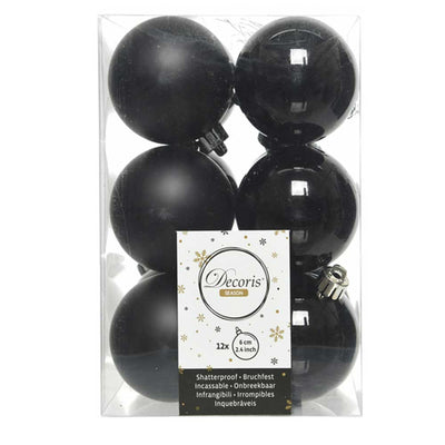 Black Shatterproof Baubles - 6 cm - box of 12 - Christmas.uk