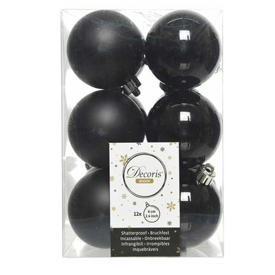 Black Shatterproof Baubles - 6 cm - box of 12 Kaemingk 8718533685930 I Christmas UK Online Shop
