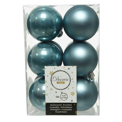 Blue Dawn Shatterproof Baubles - 6 cm - box of 12 - Christmas.uk