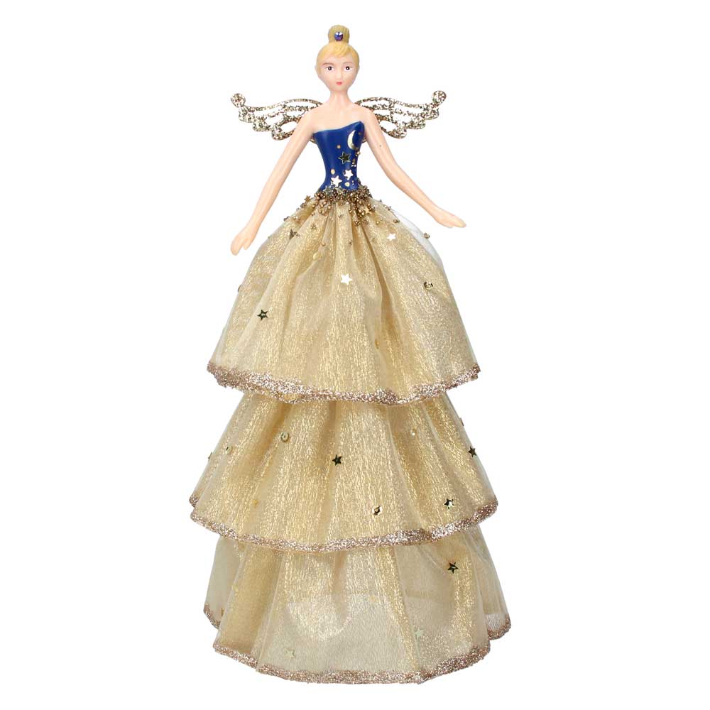 Blue Gold Starlight Fairy Angel Tree Topper by Gisela Graham - 28 cm - Christmas.uk