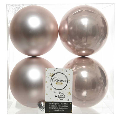 Blush Pink Shatterproof Baubles - 10 cm - box of 4 Kaemingk 8718533660364 I Christmas UK Online Shop