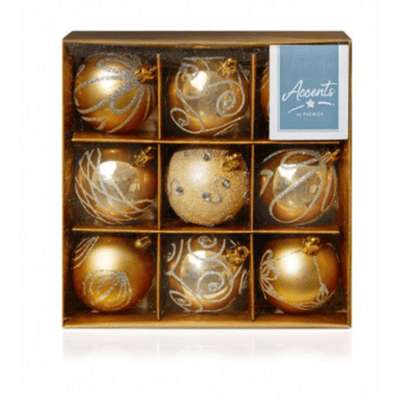 Champagne Gold Baubles - 6 cm, Set of 9 - Christmas.uk