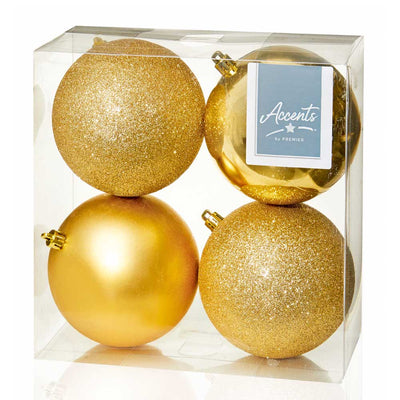 Champagne Gold Shatterproof Baubles - 10 cm - set of 4 - Christmas.uk