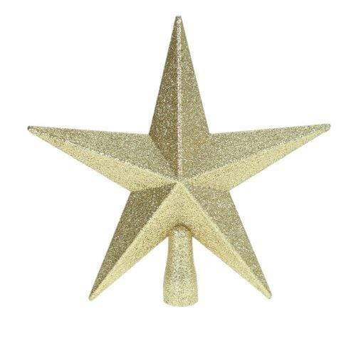 Champagne Gold Star Tree Topper - 20 cm, glitter finish - Christmas.uk